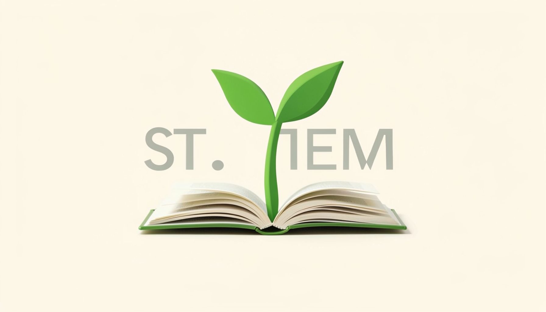 S.T.E.M. Curiosity logo mark — a stylized green sprout emerging from an open book, set against a cream background